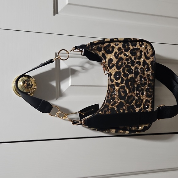 NWT bebe Rhinestone Bling Leopard Shoulder Bag - Picture 3 of 10